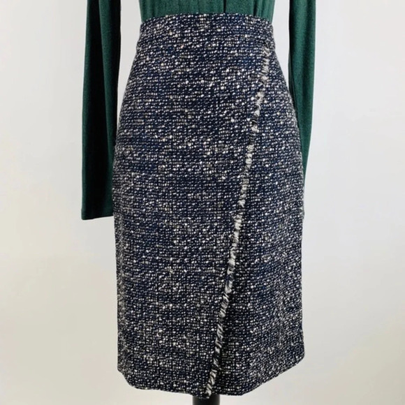 J CREW Boucle Navy White Faux  Wrap Pencil Skirt size 00p - Picture 1 of 8